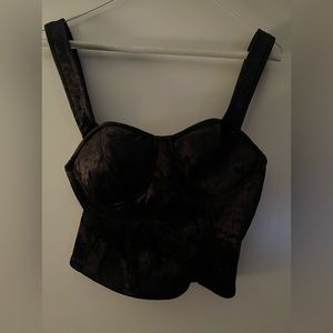 Good American Black velvet bustier style crop top Sz 0
